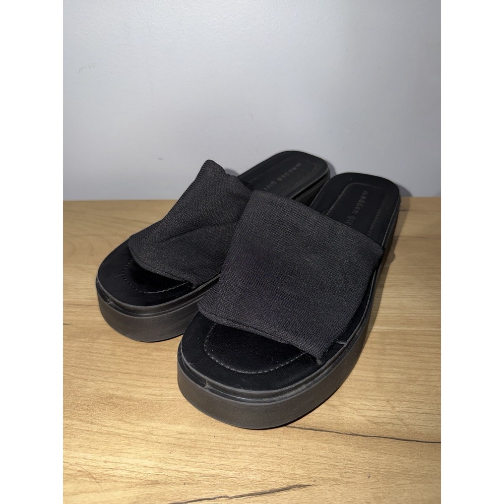Vintage 90s Y2K Black Slinky Slip On Platform Chunky Stretch Slide Sandals 9 1